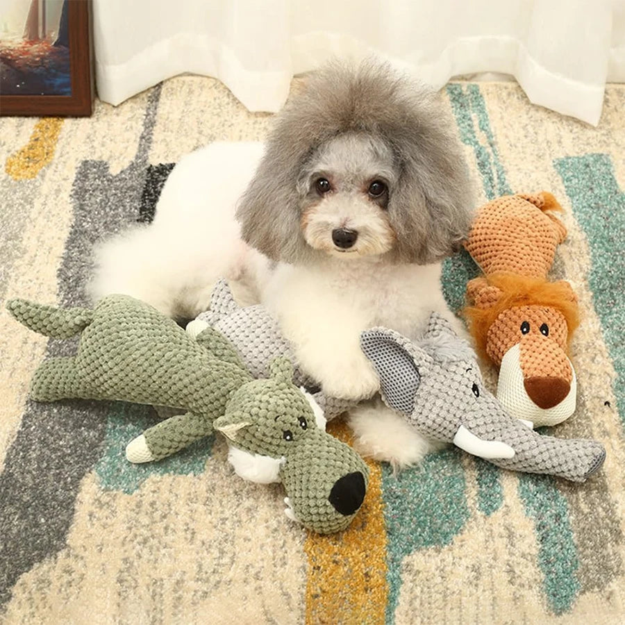 1/3 Pcs Large Dog Toy Bite-Resistant Sound Plush Toy Lion Wolf Elephant Cartoon Pet Toy Squeaky Dog Toy For Small &amp; Medium Dogs