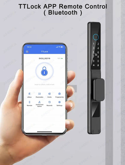 Waterproof Sliding Door Smart Lock TTLock App Alexa Fingerprint Digital Code RFID Card Anti-Lock Aluminum Glass Electronic Lock