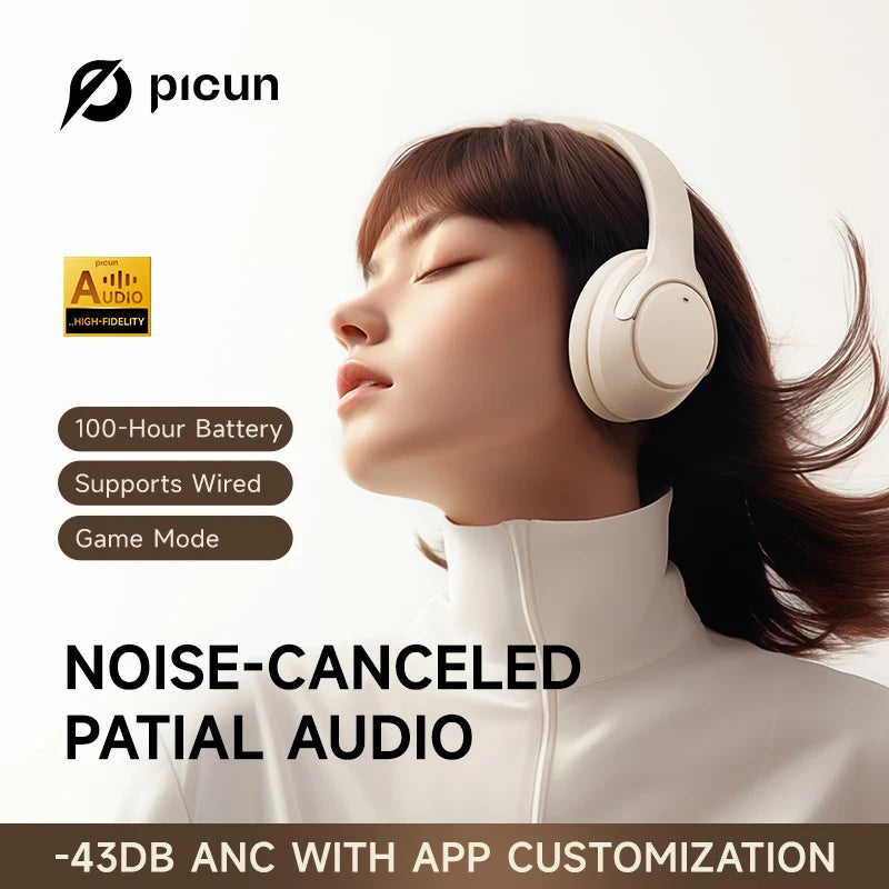 Auriculares híbridos Picun F2 con cancelación activa de ruido, micrófono integrado, modo de audio espacial, 50 horas de reproducción y audio de alta resolución.