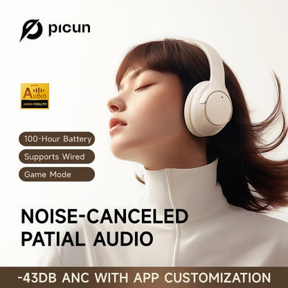 Auriculares híbridos Picun F2 con cancelación activa de ruido, micrófono integrado, modo de audio espacial, 50 horas de reproducción y audio de alta resolución.