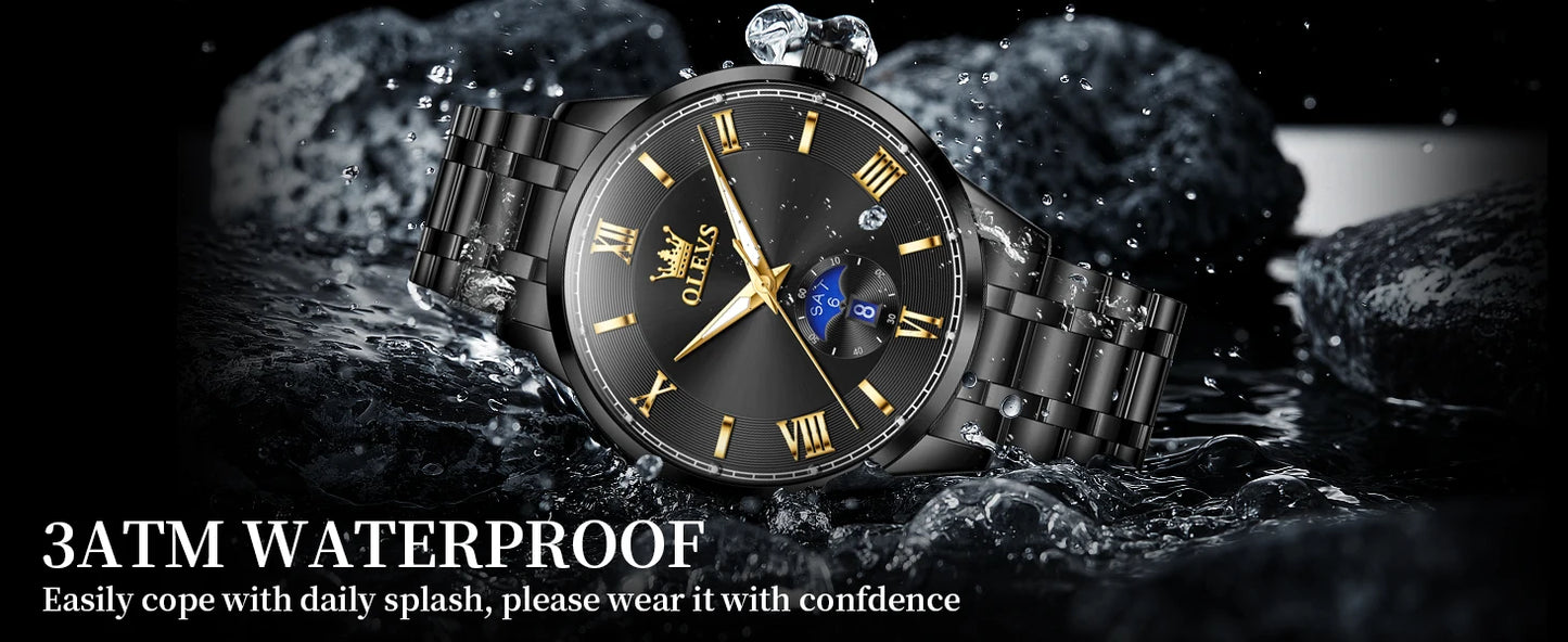 OLEVS 3638 Mens Watch Original Quartz Watch Stainless Steel Waterproof Luminous Large Dial Day Date Watches Luxury Men Box Reloj