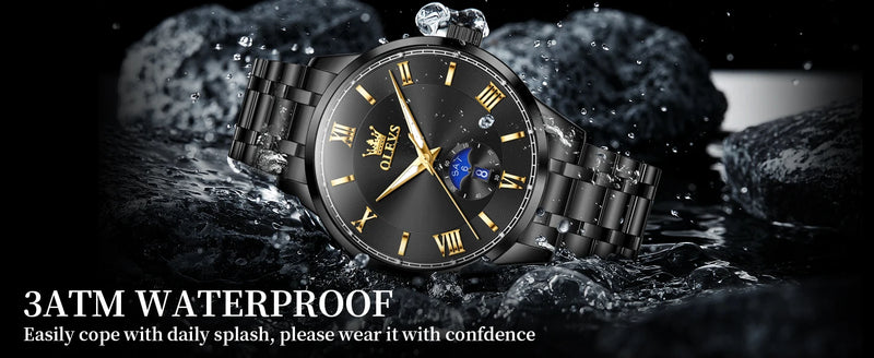 OLEVS 3638 Mens Watch Original Quartz Watch Stainless Steel Waterproof Luminous Large Dial Day Date Watches Luxury Men Box Reloj