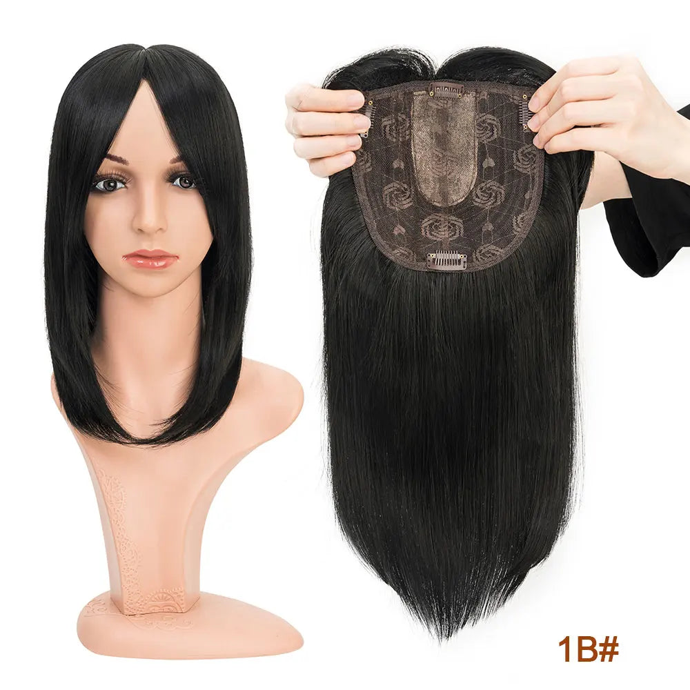 Benehair 14'' 18'' Hair Toppers with Bangs for Women Synthetic 6x6 Top Hairpieces Wigs Long Straight Clip in Hair Extension