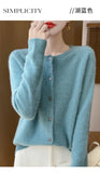 100% Merino Wool Long Sleeve Sweaters Cashmere Cardigan Spring Autumn Women O-Neck Knitwear Tops Clothing Fashion Basic Tops
