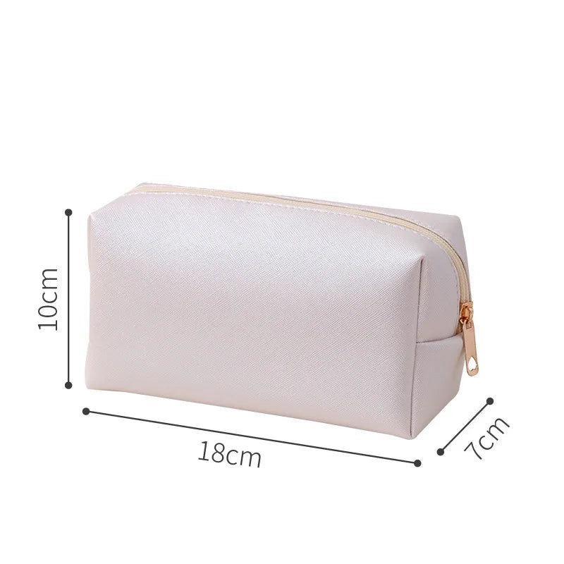 Solid Color Cosmetic Bags for Women Travel Portable Makeup Storage Bag Zipper Toiletry Pouch