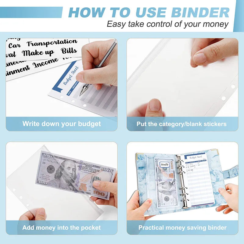 New A6 Budget Plan Notebook Cash Envelope Saving Money 6-Hole Binder for Financial Management A6 Loose-Leaf Notebook Binder