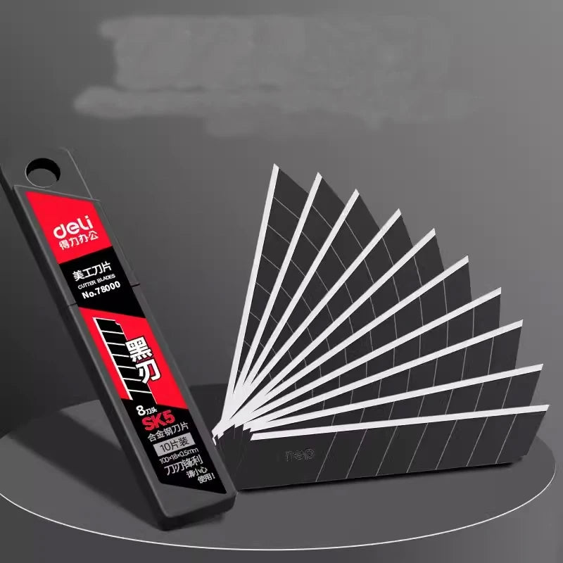 Deli 10pcs/box Knife Blade 9mm 18mm SK5 Metal Blades for Home School Supplies Art Craft Paper Box Cutting Utility Knife Tool