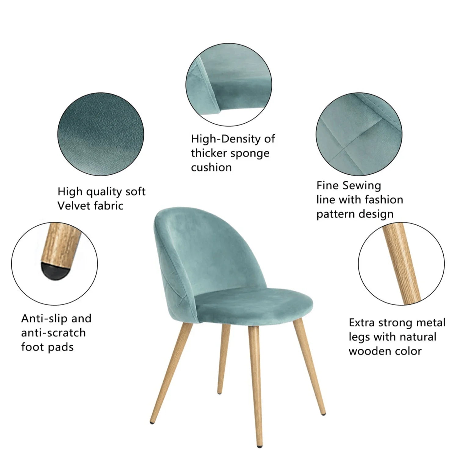 A Set of 4 Dining Chairs With Soft Velvet and Metal Legs, Suitable for Kitchen, Dining Room, Living Room, Lounge (Pink/Green/Blue)
