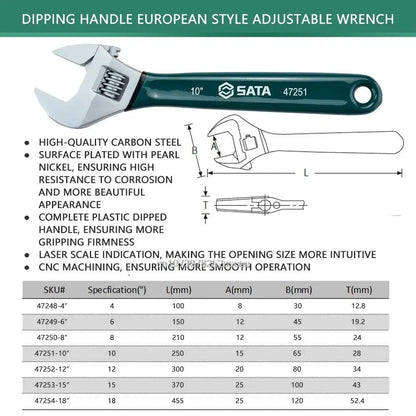 SATA american brand nut adjustable wrench universal mini small big spanner wrench adjustable head jaw repair tool wrench car