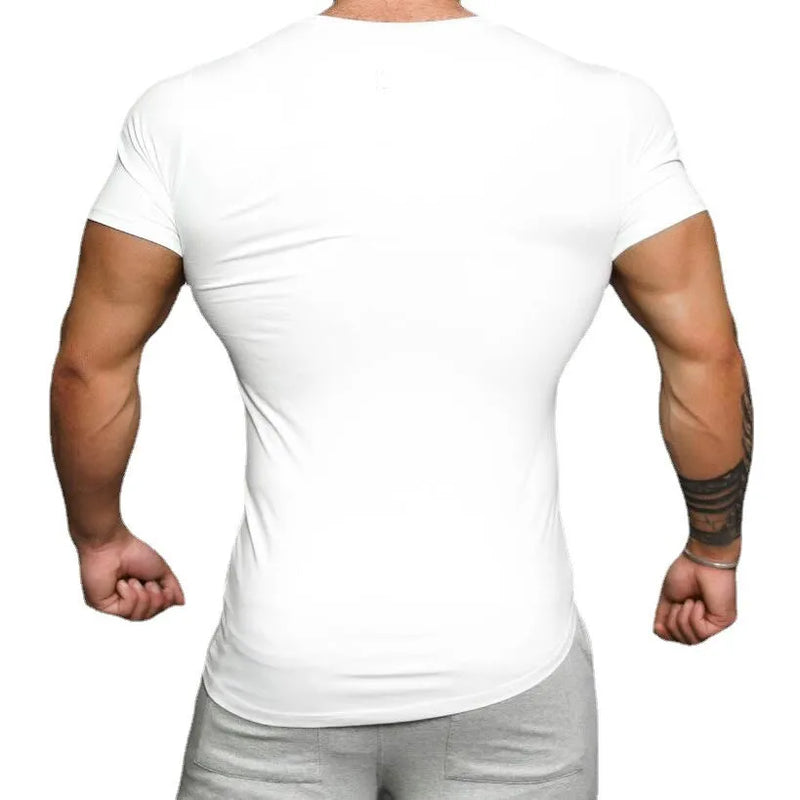 Camisetas de manga corta transpirables de algodón para hombre, camisas ajustadas para gimnasio, Fitness, culturismo, ropa deportiva con dobladillo Irregular, transpirables, de verano