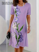 Fashion Elegant Women Dress Plus Size 8XL 9XL Short Sleeve O-Neck Casual Vacation Party Dress Big Size Floral Print A-Line Dress