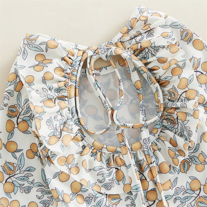 Traje de baño de verano para niñas pequeñas, estampado floral, sin espalda, con volantes, manga larga, ropa de playa para niñas de 0 a 4 años