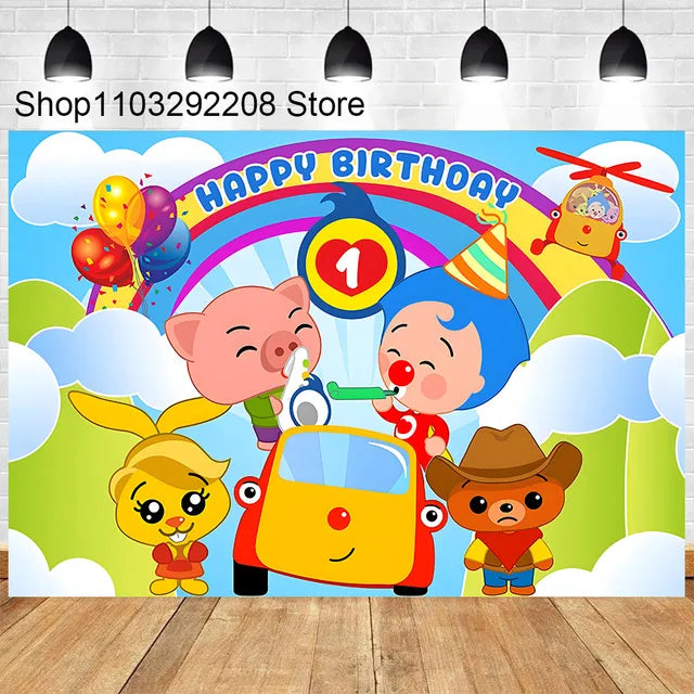 Plim Cartoon Theme Decoration for Kids, 1st Birthday Party Supplies, Baby Shower, Rainbow Circus Background, Photography Props 