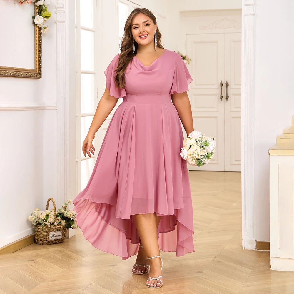 Plus size feminino chiffon com decote em v balanço a linha midi vestido ladie manga borboleta festa cocktail noite vestido de baile