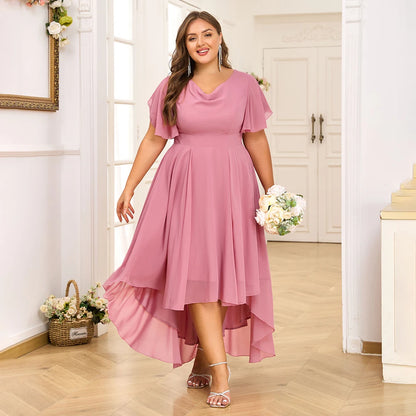 Plus size feminino chiffon com decote em v balanço a linha midi vestido ladie manga borboleta festa cocktail noite vestido de baile