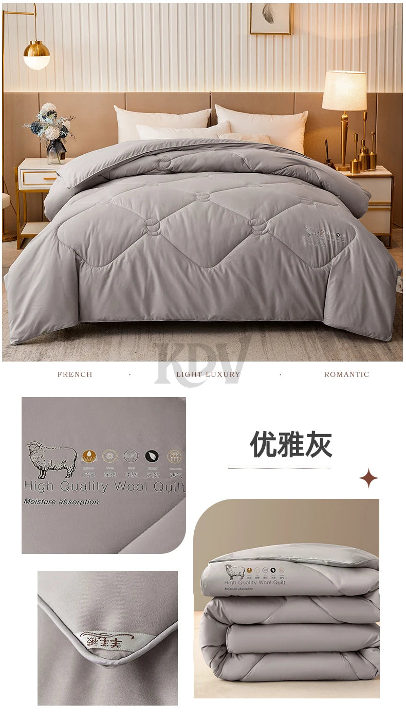 Luxury 100% Wool Quilt Core Autumn Winter Thickened Warm Quilted Comforter Fluffy Soft King Queen Size Solid White Duvet Insert