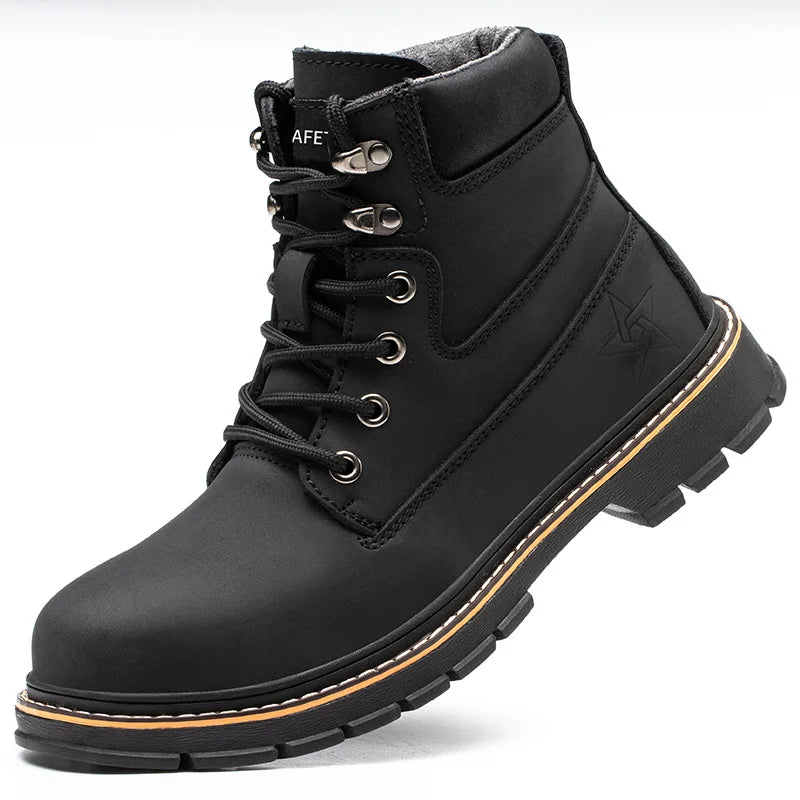 Latest 2023 Waterproof Men Leather Boots Steel Toe Cap Safety Work Shoes Anti Smashing Indestructible Construction Welding Boots