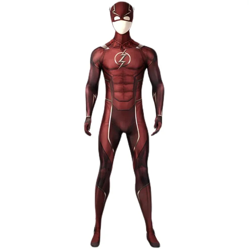 Red Barry Allen Cosplay Costume Adult Men Bodysuit Mask Full Set Halloween Zentai Suit Custom Made