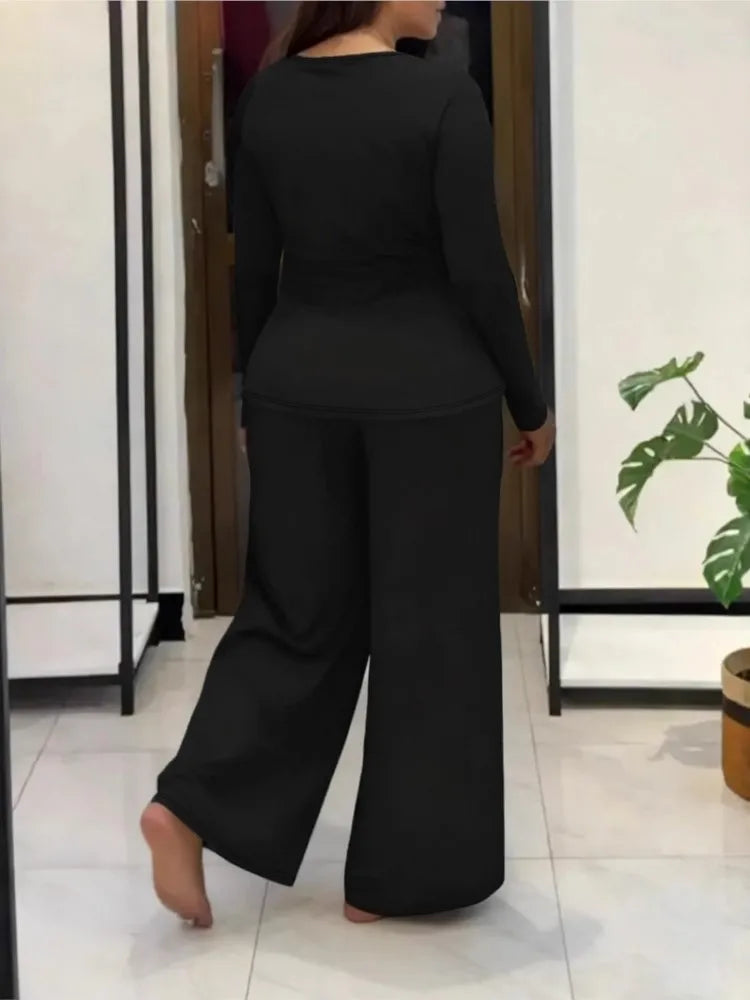 2 Piece Women Sets 2026 New Arrival Plus Size Spring Autumn Matching Sets Black Two Pieces Sets Top Pants Suits Outfits Clothing