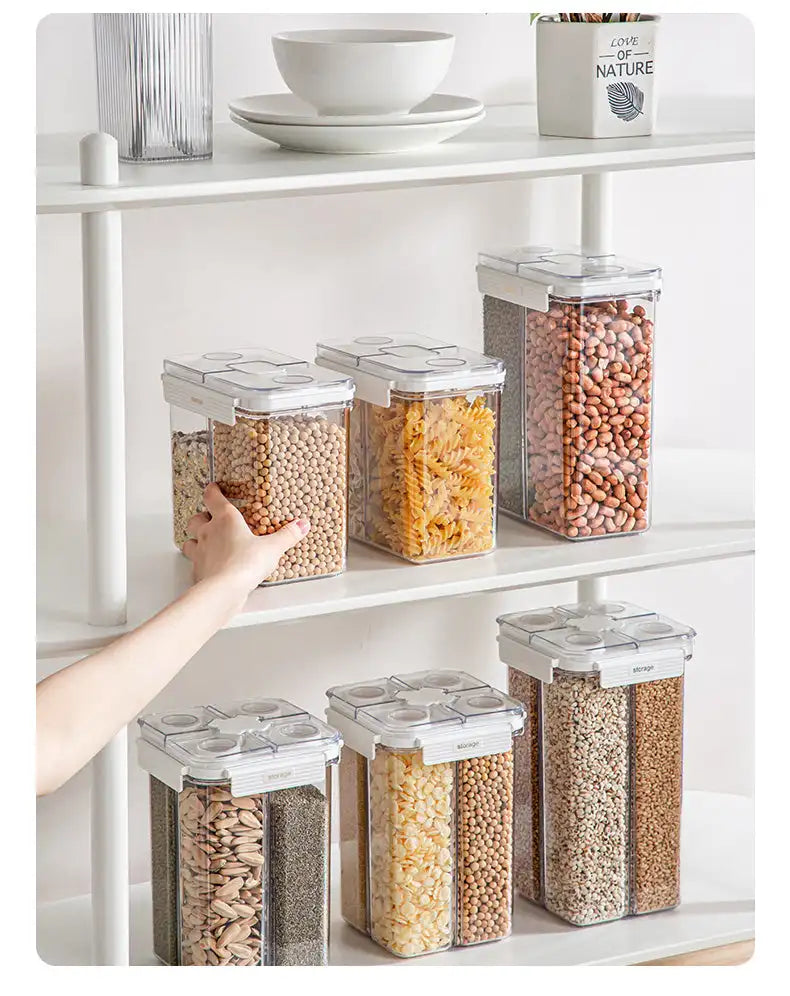 3L Cereal Dispenser Four-Compartment Sealed Container Moisture-Proof Stacked Snack Coffee Grain Storage Box Organizer Kitchen