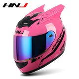 HNJ Men Motorcycle Helmet Women Full Face Helmet Riding Personality Horn Pink Helmet DOT Certification Motorcycle Helmet