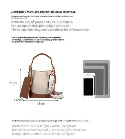 2024 New Large Capacity Women's Crossbody Bag With Wide Shoulder Strap Single Handbag Canva Bucket Bag Motorcycle Equipment Acce