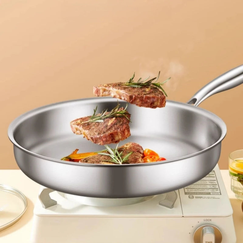 304 Stainless Steel Frying Pan NonStick Pan Fried Steak Pot Uncoated Kitchen Cookware For Gas Stove and Induction Cooker