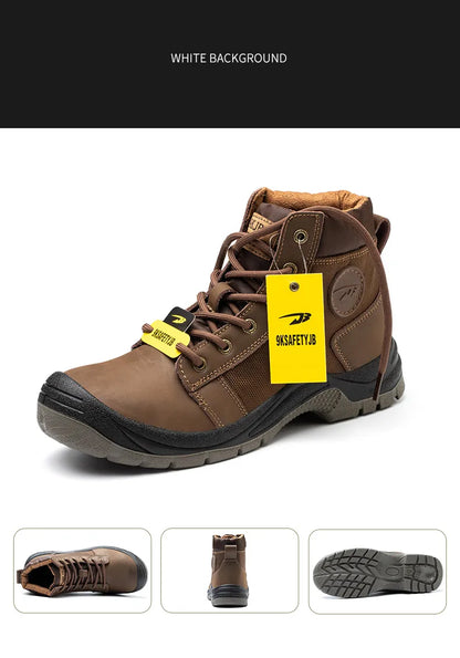 Safety shoes men's leather welding shoes anti-smashing, anti-puncture, non-slip sports Steel toe soft work boots for women