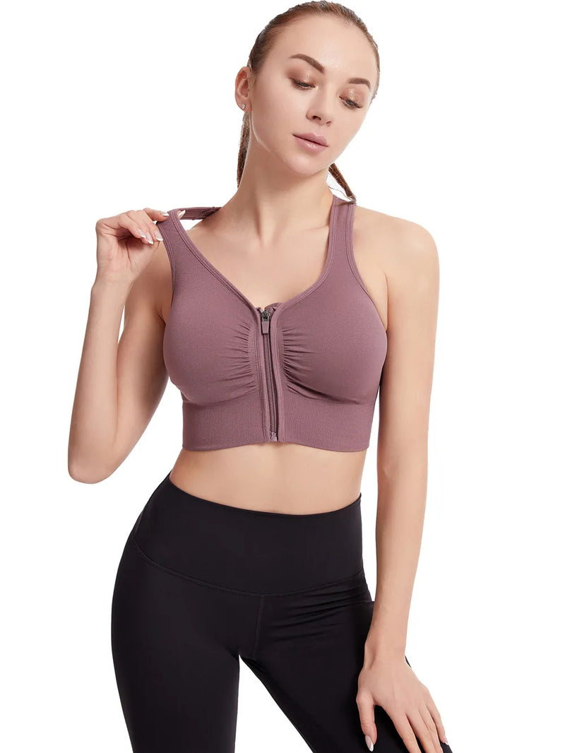 Women Zip Sports Bra Tank Plus Size Shockproof Gather Brassiere Female Yoga Running Fitness Bralette Women's Lingerie Underwear