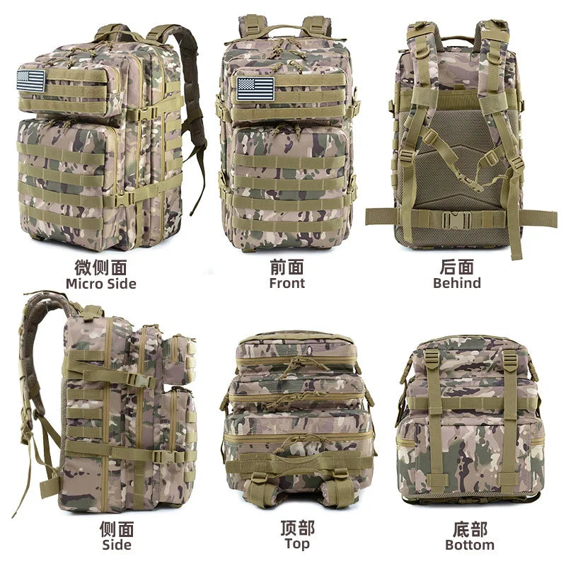 45L Tactical Men's Backpack Military Camouflage Molle Rucksack Climbing Cycling Hiking Sports Multi-purpose Army 3P Knapsack