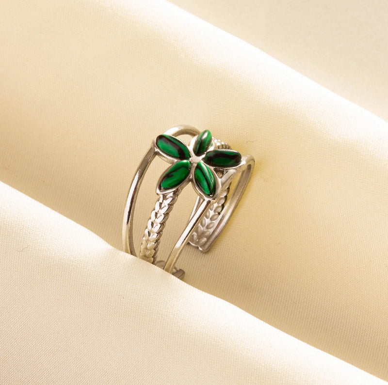 1pc Green Turquoise Ring Hippie Stainless Steel Silver Color Charm Opening Adjustable Ring Women Chunky Bohemian Party Jewelry