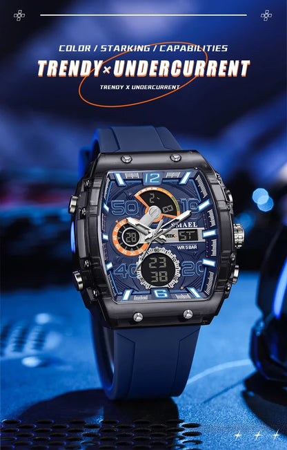SMAEL 8109 New Men's Watch Multifunctional Sports 50M Waterproof Dual Display LED Night Light Leisure Student Electronic Watch