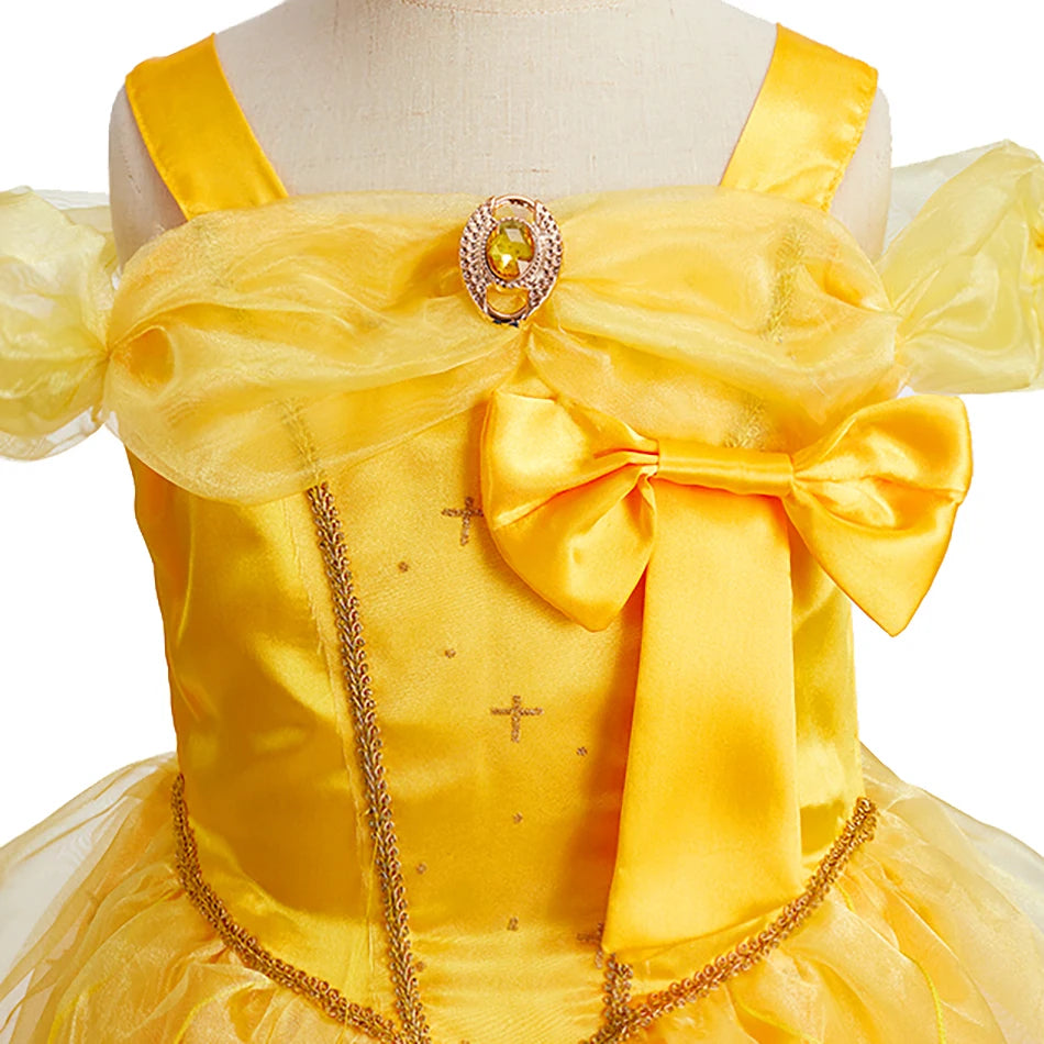 Children Princess Costume Kids Halloween Carnival Beauty Beast Birthday Party Clothes Girl Yellow Belle Cosplay Dress Up