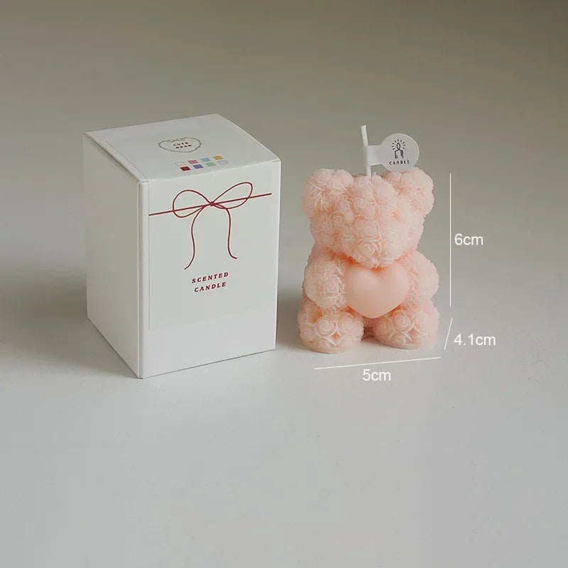 Cute Rose Bear Candle Romantic Cute Soy Wax Aromatherapy Small Scented Relaxing Birthday Wedding Party Gift Home Decor