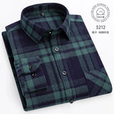 Men Fashion Long Sleeve Brushed Flannel Shirt Single Pocket Comfortable 100% Cotton Casual Slim Fit Button-down Plaid Shirts 8XL