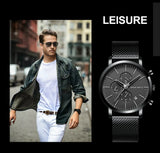 HANNAH MARTIN Brand Men Watch Black Stainless Steel Waterproof Fashion Sports Multifunctional Quartz Wristatch Relogio Masculino