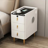 Nordic Style Intelligent Solid Wood Bedside Table Faux Leather 3 Drawers Nightstands with Wireless Charging Side Storage Cabinet