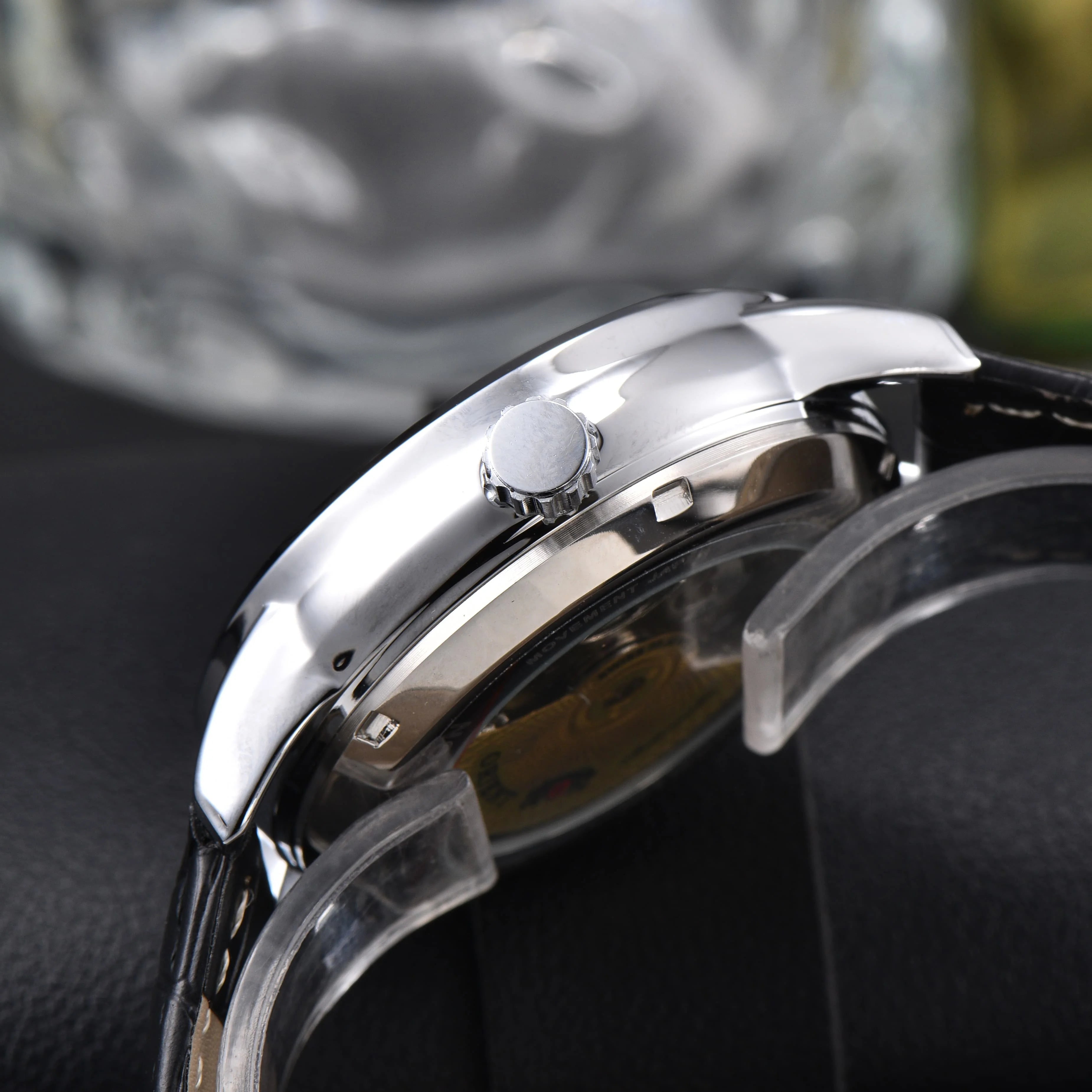 Orient Sun & Moon Semi Skeleton Automatic Watch Men's White Dial Black Leather Strap Sapphire Crystal 50M Water-Resistant Dress Watch