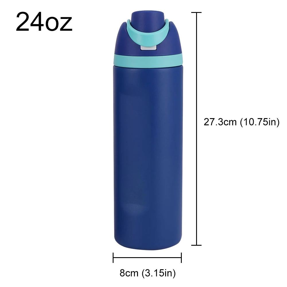 Copo de água portátil com palha e alça, garrafa esportiva, aço inoxidável 304, garrafa de vácuo de viagem, copo térmico, 32 oz, 24 oz, 19oz
