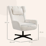 Accent chair, upholstered armchair with fleece cover, swivel base, metal frame, cream white