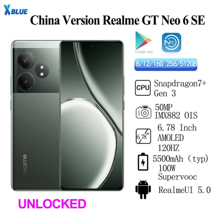 Original Realme GT Neo 6 SE Unlocked Sim Network Region Lock 6.78Inch 120Hz Snapdragon 7+ Gen3  50MP OIS 100W Supervooc 5500mAh