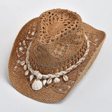 Summer Hand-Woven Straw Hat for Women Shell Decoration Holiday Beach Sun Hat Panama Hat for Women