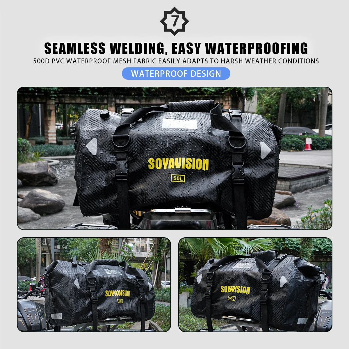 SOYAVISION 20L 50L 70L 80L 100L Motorcycle Waterproof Tail Bag Travel Outdoor Luggage Bag Motorcycle Seat Bag