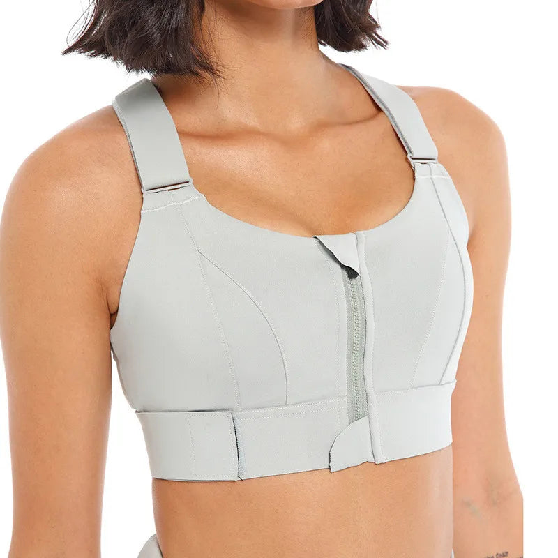 Sujetadores deportivos para mujer, mallas, Top corto, chaleco de Yoga, cremallera frontal, correa ajustable de talla grande, a prueba de golpes, gimnasio, Fitness, sujetador atlético