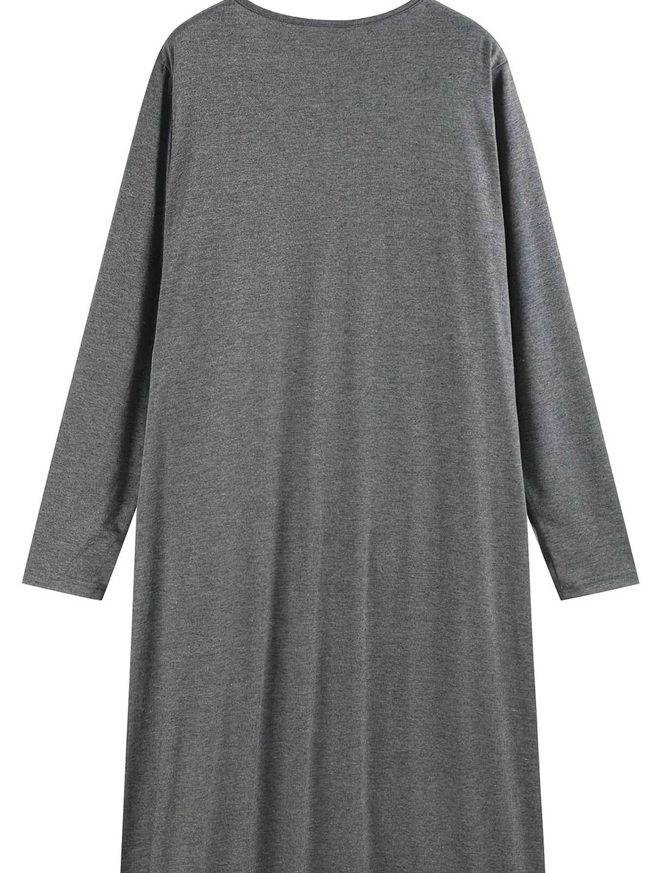 Vestido de talla grande con ribete de volantes, vestido informal de manga larga con cuello redondo, ropa de talla grande para mujer