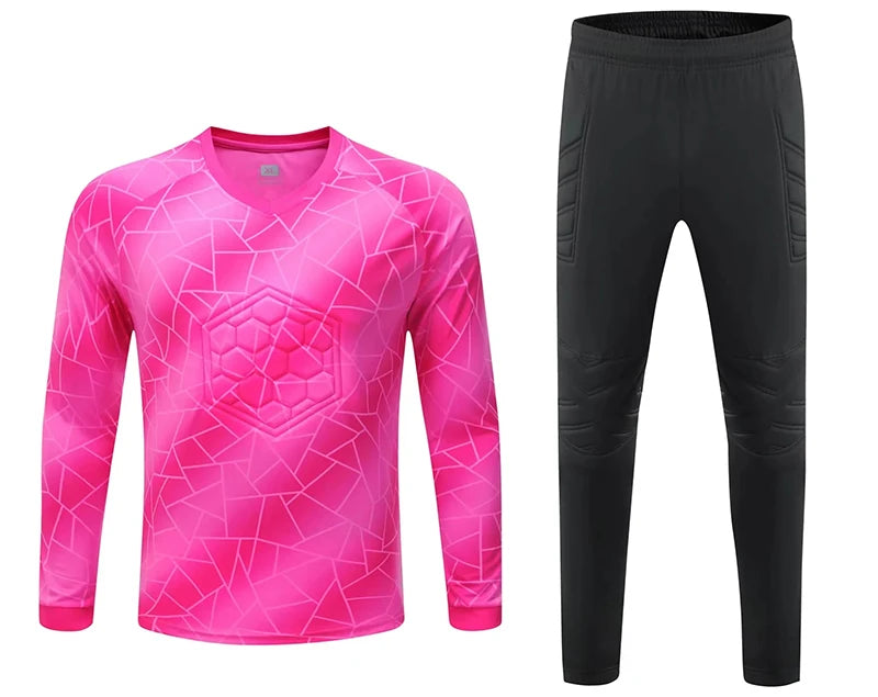 Men Kid 2024 Soccer Goalkeeper Uniform Protective Sponge Long Sleeve Football Training Goalkeeper Top Soccer Jersey Pants Custom