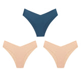 WarmSteps – Kit com 3 calcinhas femininas estilo fio-dental, sem costura, modelo brasileiro, em tecido "seda gelada" (ice silk) – Tamanhos XS a L