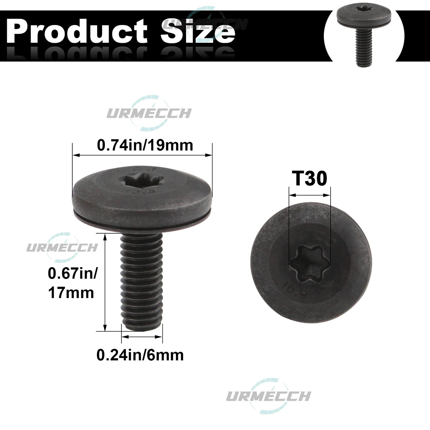 Tornillo de cabeza Torx T30 para BMW Serie 1, 3, 5 y 6, soporte de faro delantero, soporte superior central del radiador, M6 x 18, 07146959923