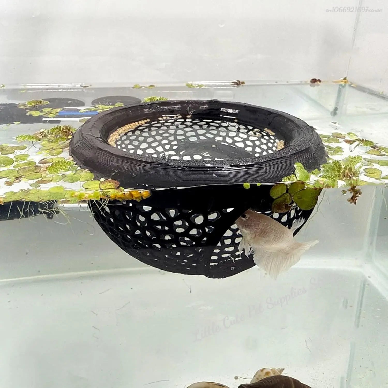 Aqaurium Floating Cave Fish Shrimp Hideout Shelter 3-in-1 Hammock Feeding Ring & Resting Spot for Betta Small Aquatic Pets