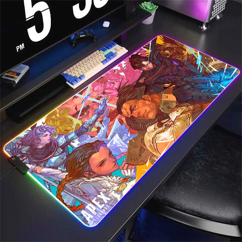 Alfombrilla de ratón luminosa Apex Legend, protector de escritorio, accesorio de anime, alfombrilla de ratón RGB, teclado, ordenador, gamer, mesa, alfombrilla retroiluminada para juegos